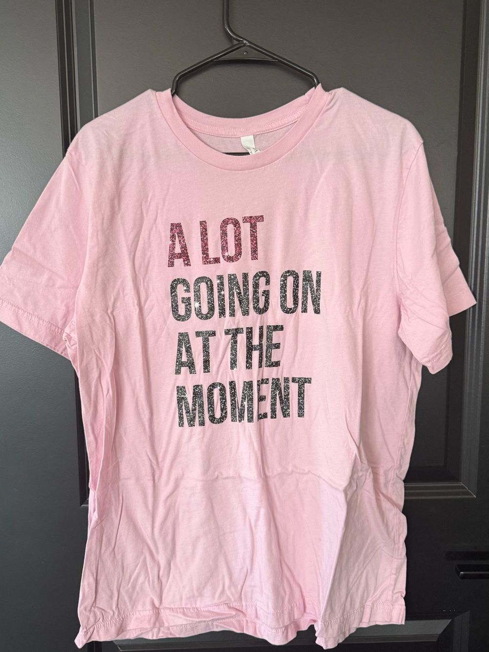 Bella Canvas Light Pink Graphic Tee with Glitter Text